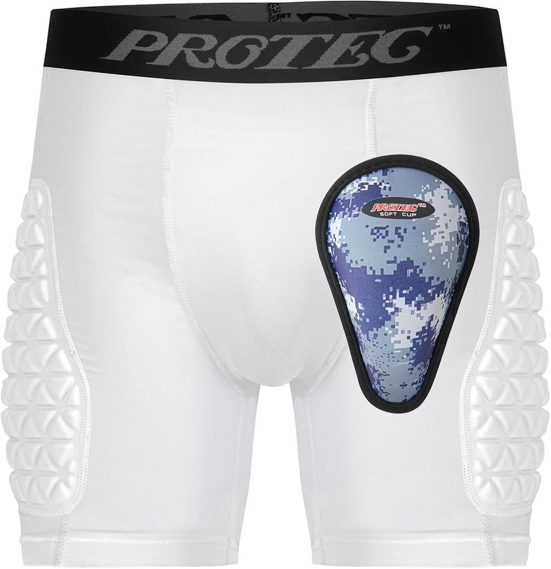 PORTECㅤ Youth Compression Padded Sliding Shorts with Soft Protective Athletic Cup Underwear for Baseball, Football , Lacrosse (White) - Image 1